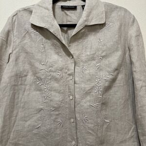 Valerie Stevens 100% Linen Blouse L Beaded